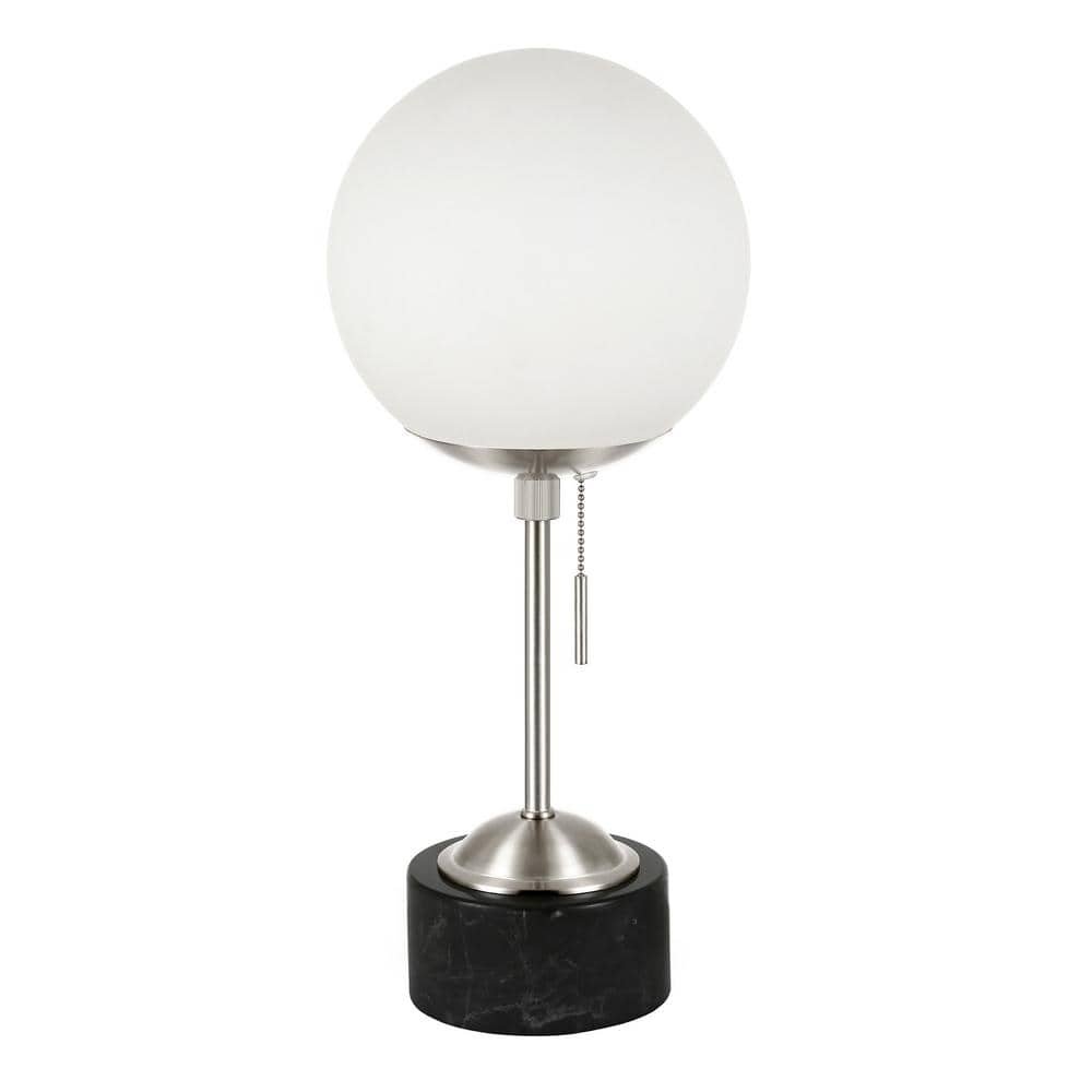 Reagan 18 in. Brushed Nickel and Black Marble Table Lamp with Glass...