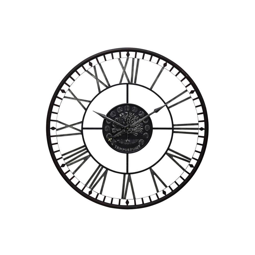 Roman Numeral Analog Aged Black Metal Wall Clock