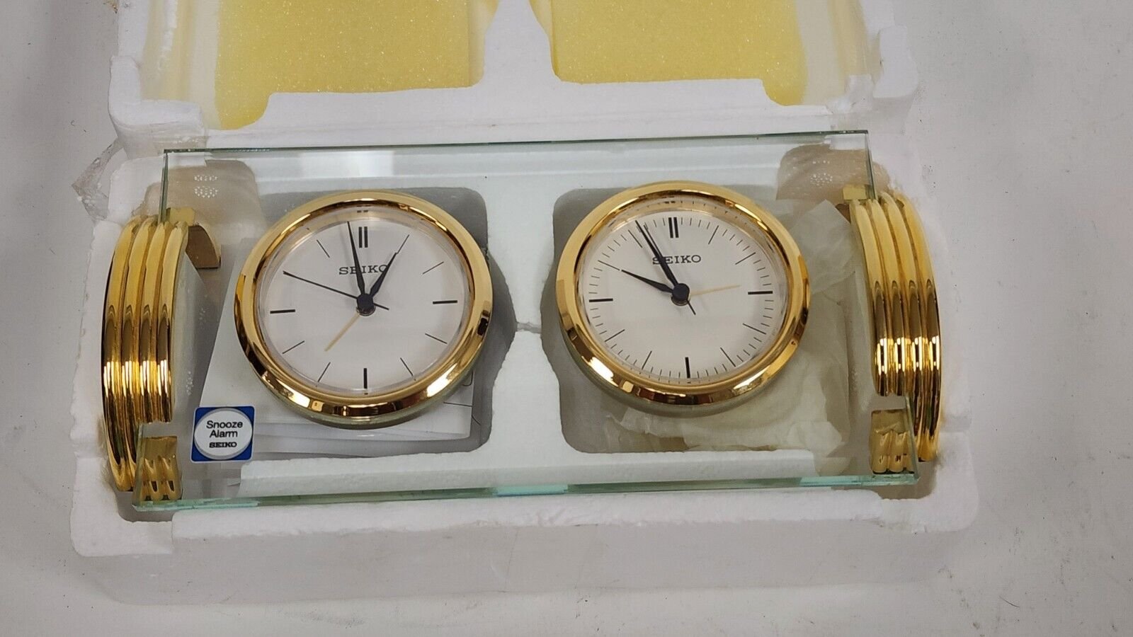 SEIKO QHE 707G Dual Time Zone Mantle Clock With Alarm In Original Box-Rare VTG
