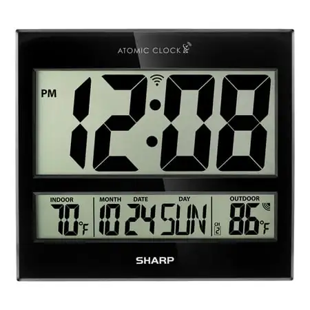 Sharp Atomic Clock Jumbo 3 LED Display In/ Out Temp Calendar Color Black Classic Decor Style photo Sharp Atomic Clock Jumbo 3 LED Display In/ Out Temp Calendar Color Black Classic Decor Style photo