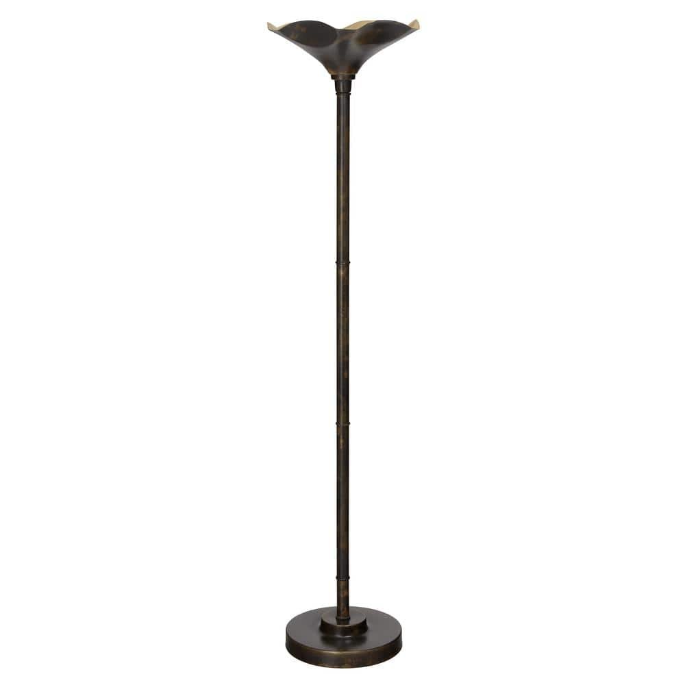 Tabitha 62.5 in. Antique Bronze and Gold Metal Candlestick Torchiere Floor Lamp...