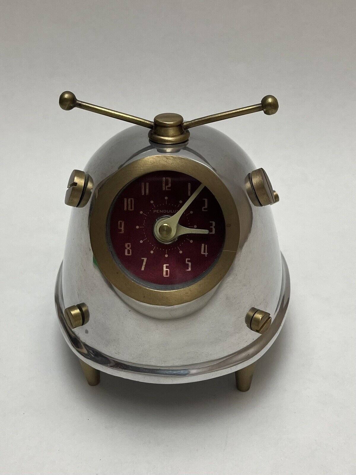 Used Pendulux Space Bug Table Clock Retro Atomic Raygun Age ~ Mars Red Dial