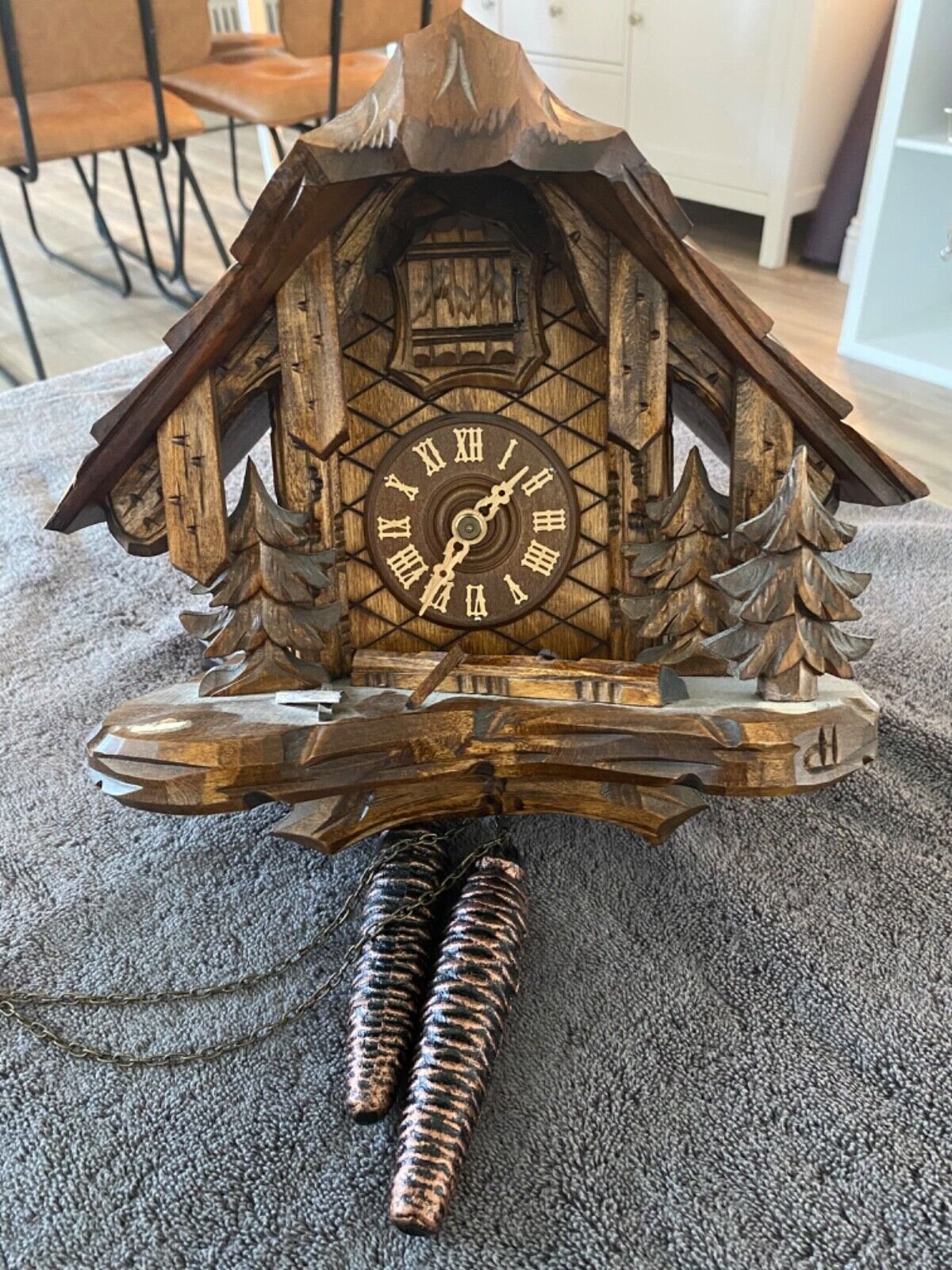 Vintage Brown German Analog Display Mechanical Black Forest Cuckoo Clock