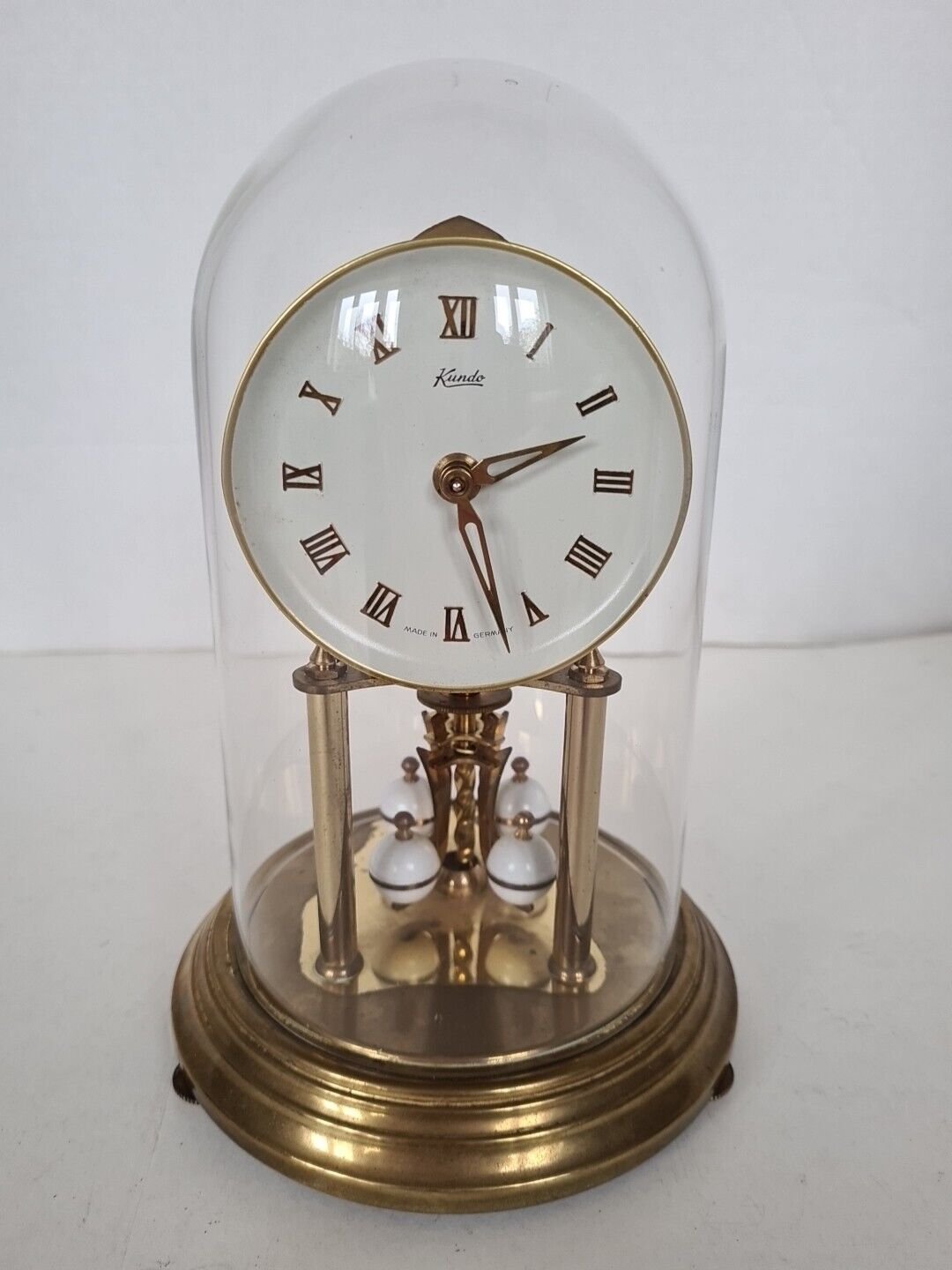 Vintage Kundo Mechanical Anniversary Desk Table Clock Brass Gold Tone