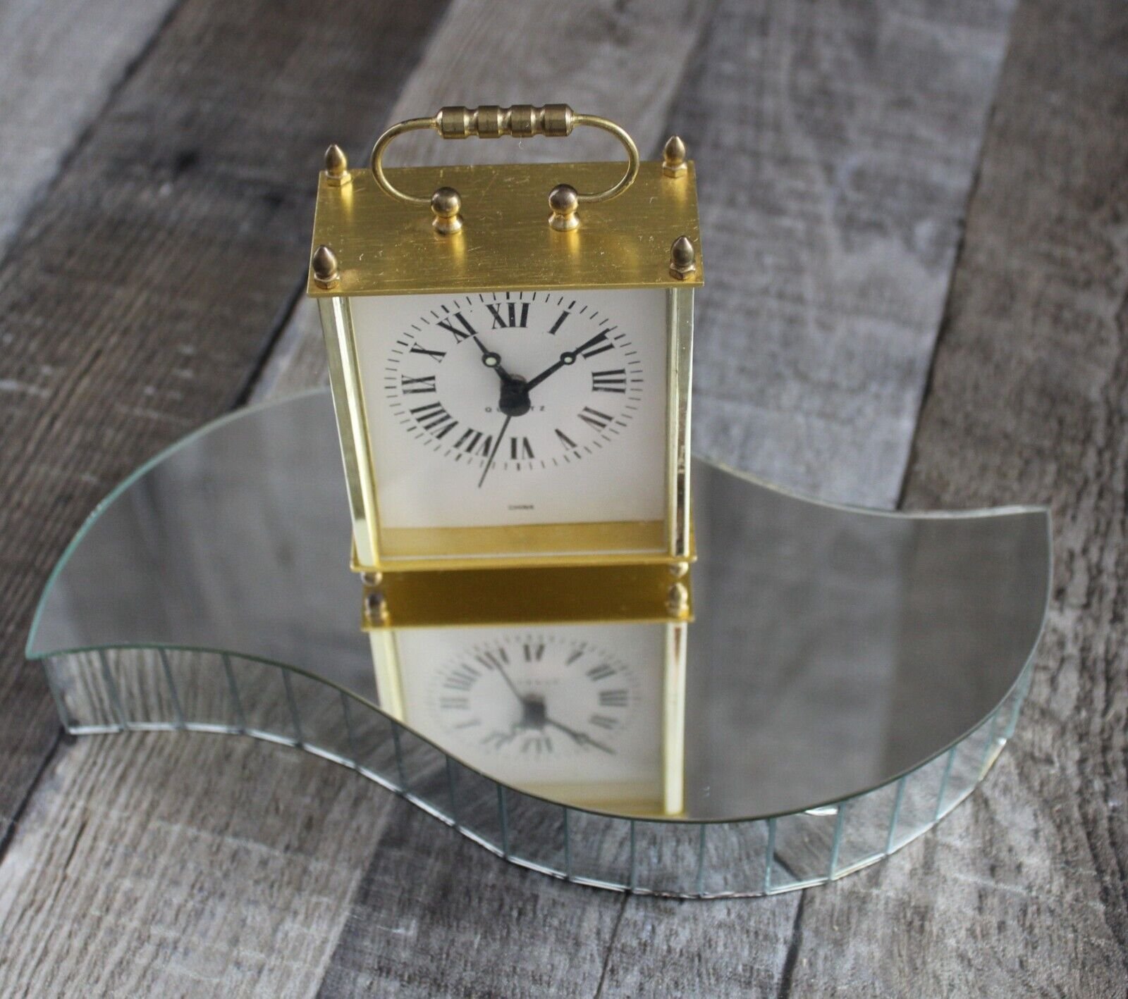 Vtg Brass Carriage Mantle Desk Clock Quartz Collectible Works *INCLUDES BATTERY*