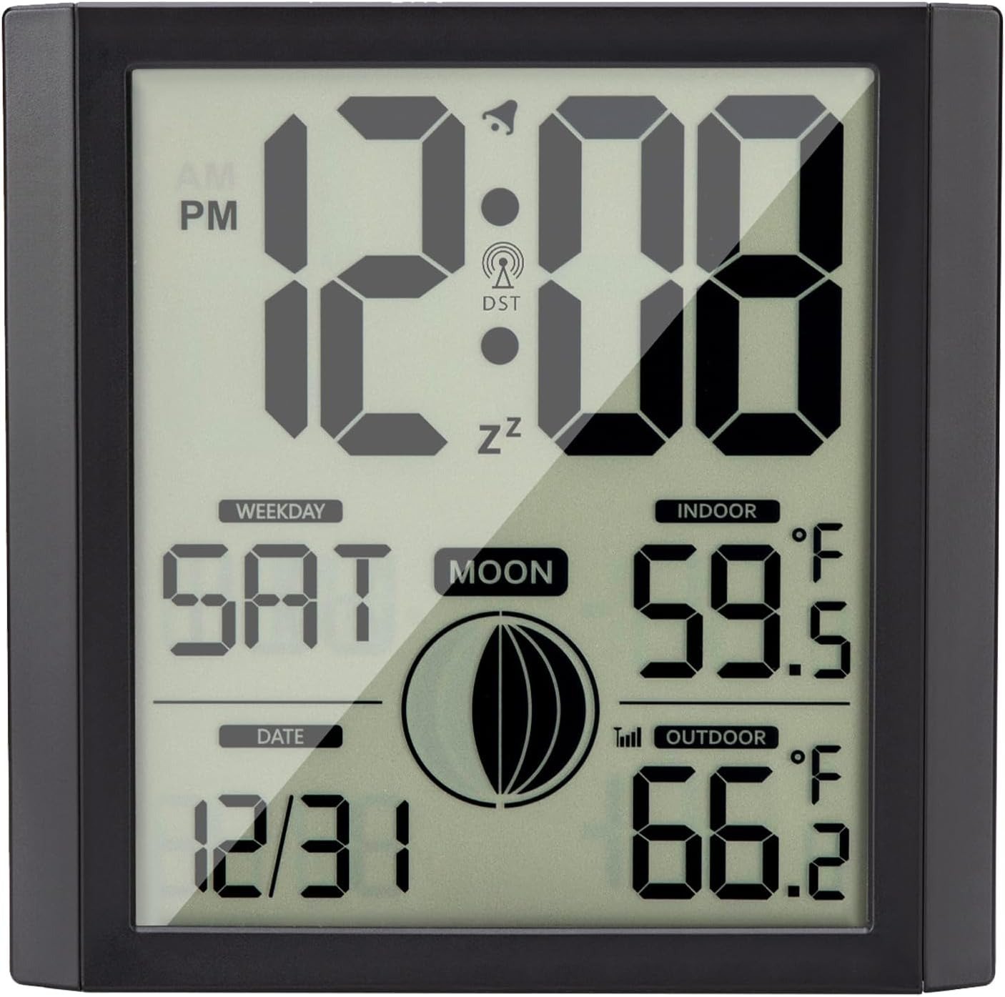 Wall Clock- Atomic Clock with Indoor Outdoor Temperature Digital Wall Clock Larg