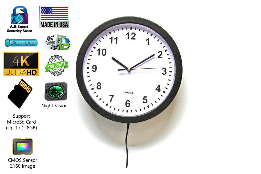 Wall Clock Dvr DIY Camera 4k Ultra HD Night Vision High Quality MADE IN USA