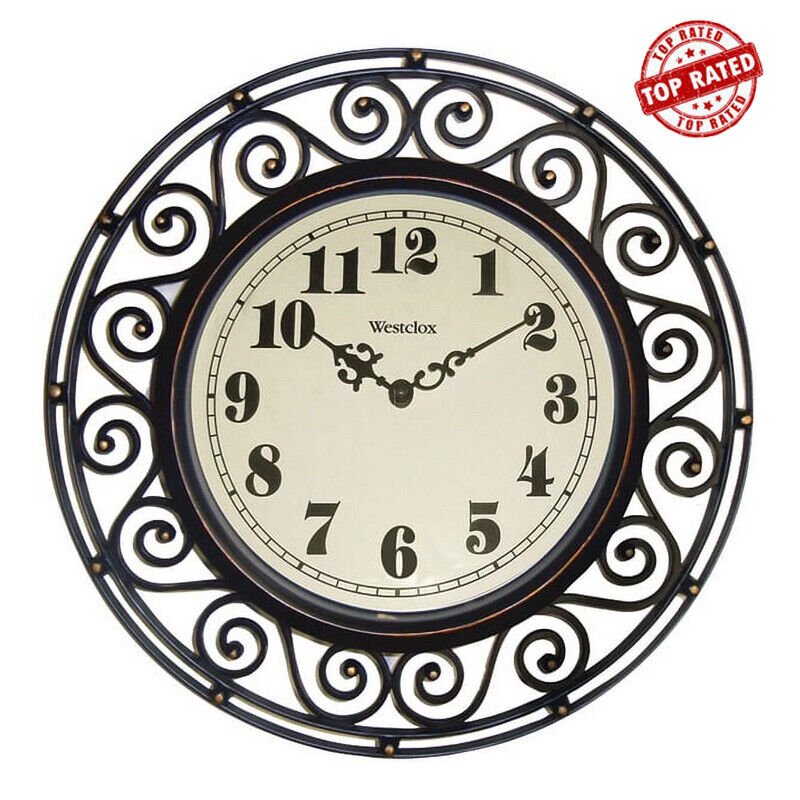 Wall Clock Hanging Wrought Iron Style Bronze Analog Quartz Accuracy 12" Round