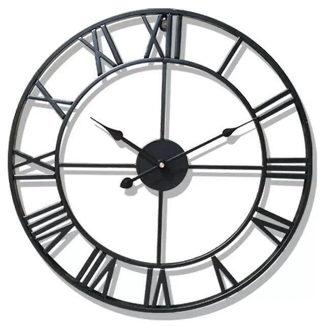 Wall Clocks Roman Numerals Round Metal Iron Accurate 3D Large Hanging Ornament
