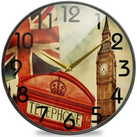 Wellsay Vintage London England UK Big Ben Round Wall Clock, 9 . 5 Inch Silent Battery Operated