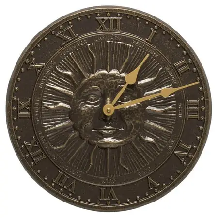 Whitehall Sunface Clock, French Bronze, 12 dia photo Whitehall Sunface Clock, French Bronze, 12 dia image