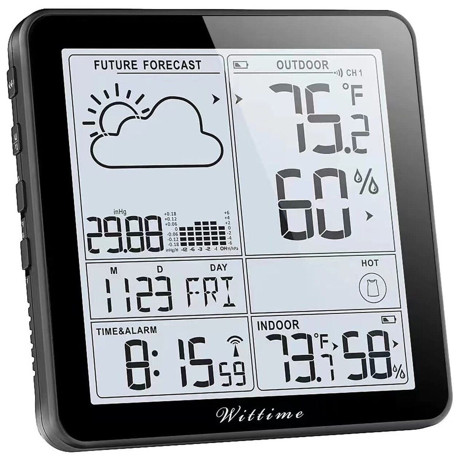 Wittime 2180 Weather Station with Atomic Clock Indoor Outdoor Thermometer Wir...