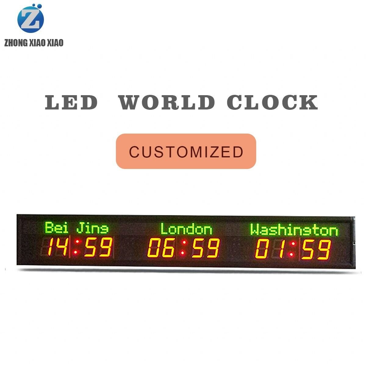 World time LED zone digit editable clock three cities wall mounted large size