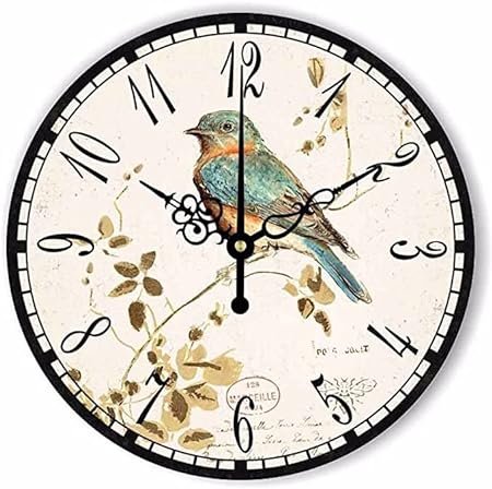12 Retro Vintage Clock Bird French Country Tuscan Style Non-Ticking Silent Wooden Wall Clock Quartz Battery Operated Decor Retro Design for Kitchen/Living Room/Bedroom/Farmhouse