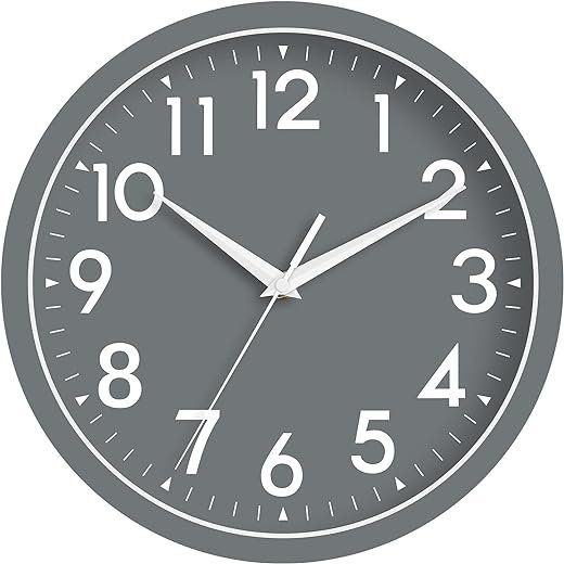 14 Inch Wall Clock, Large Wall Clocks Battery Operated, Big Silent Non-ticking Analog Clock Decorative for Living Room, Office, Kitchen, Outdoor,Classroom, Bedroom, Bathroom, School, Home(Gray)