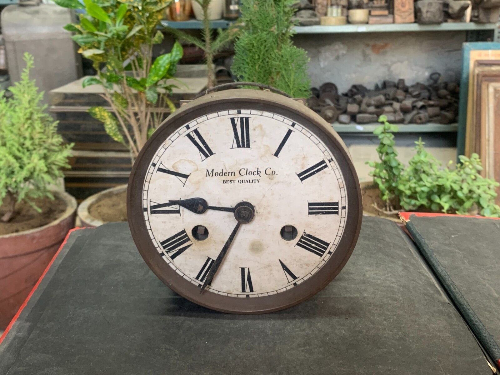 1950's Vintage Handcrafted Iron Metal Modern Clock Co. Alarm Clock Table Clock