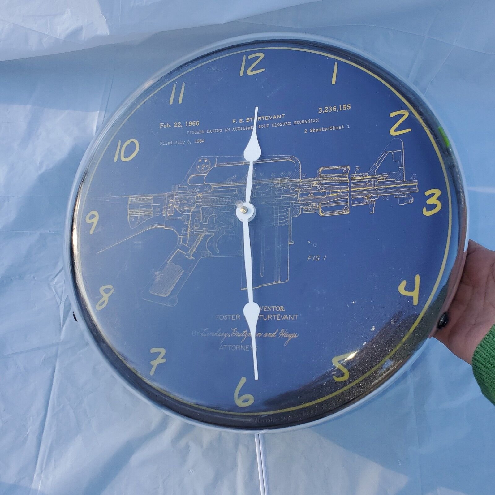 1966 AR FIREARM Inventor Patent Wall Clock LED Lighted