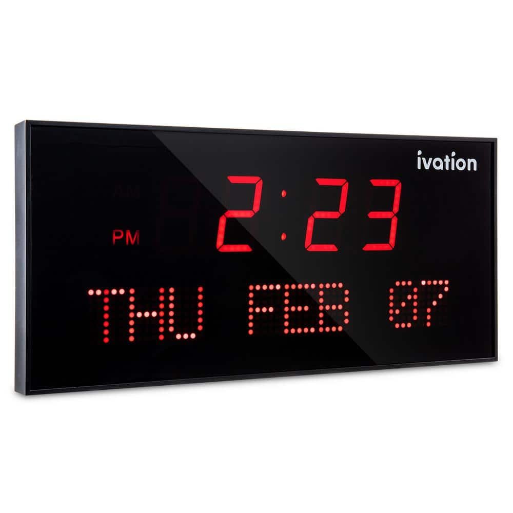 22 in. Large Digital Wall Clock, LED Digital Clock with Calendar, Red