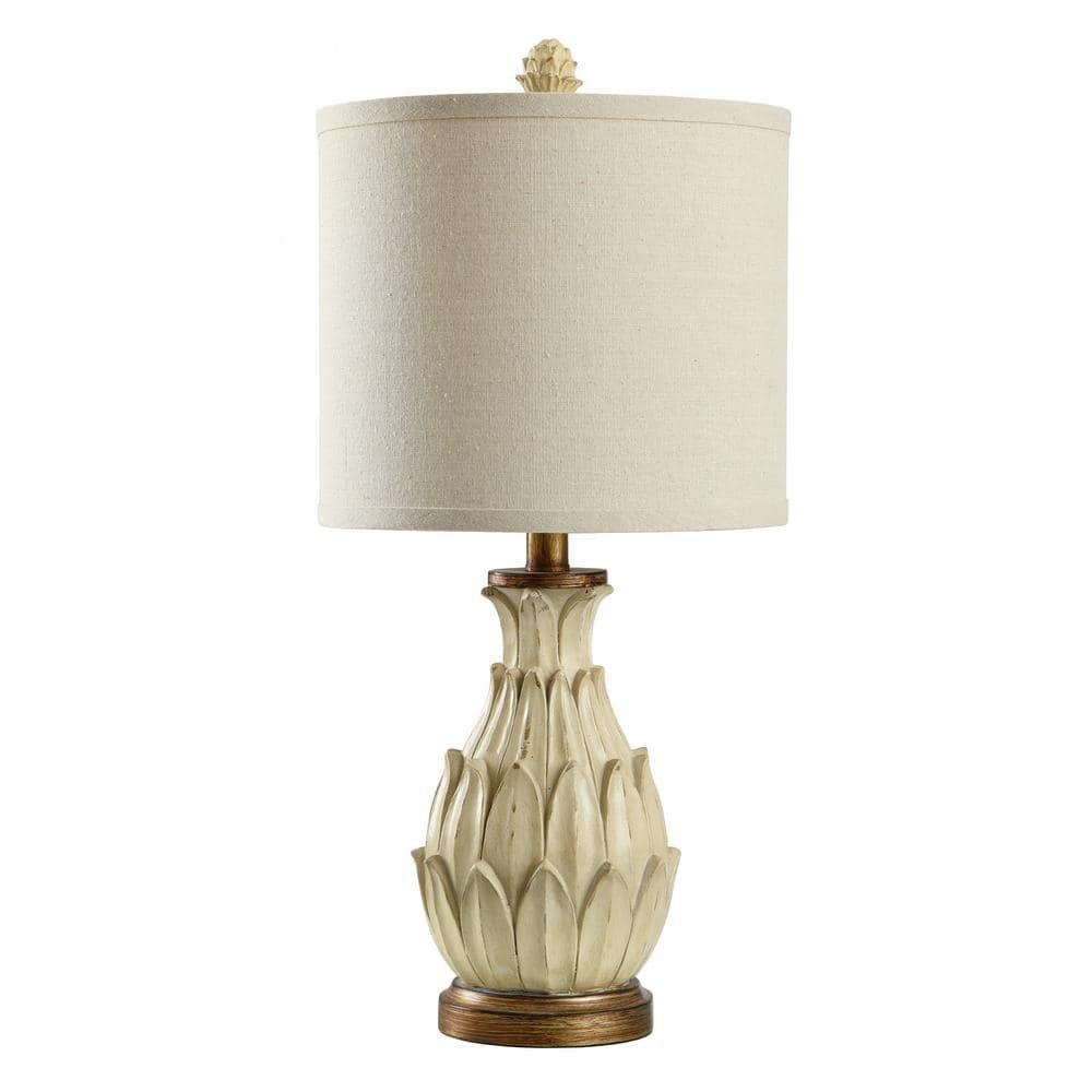 23.5 in. Distressed Off-White/Light Beige Dark Brown/Aged Gold Table Lamp with Oatmeal...