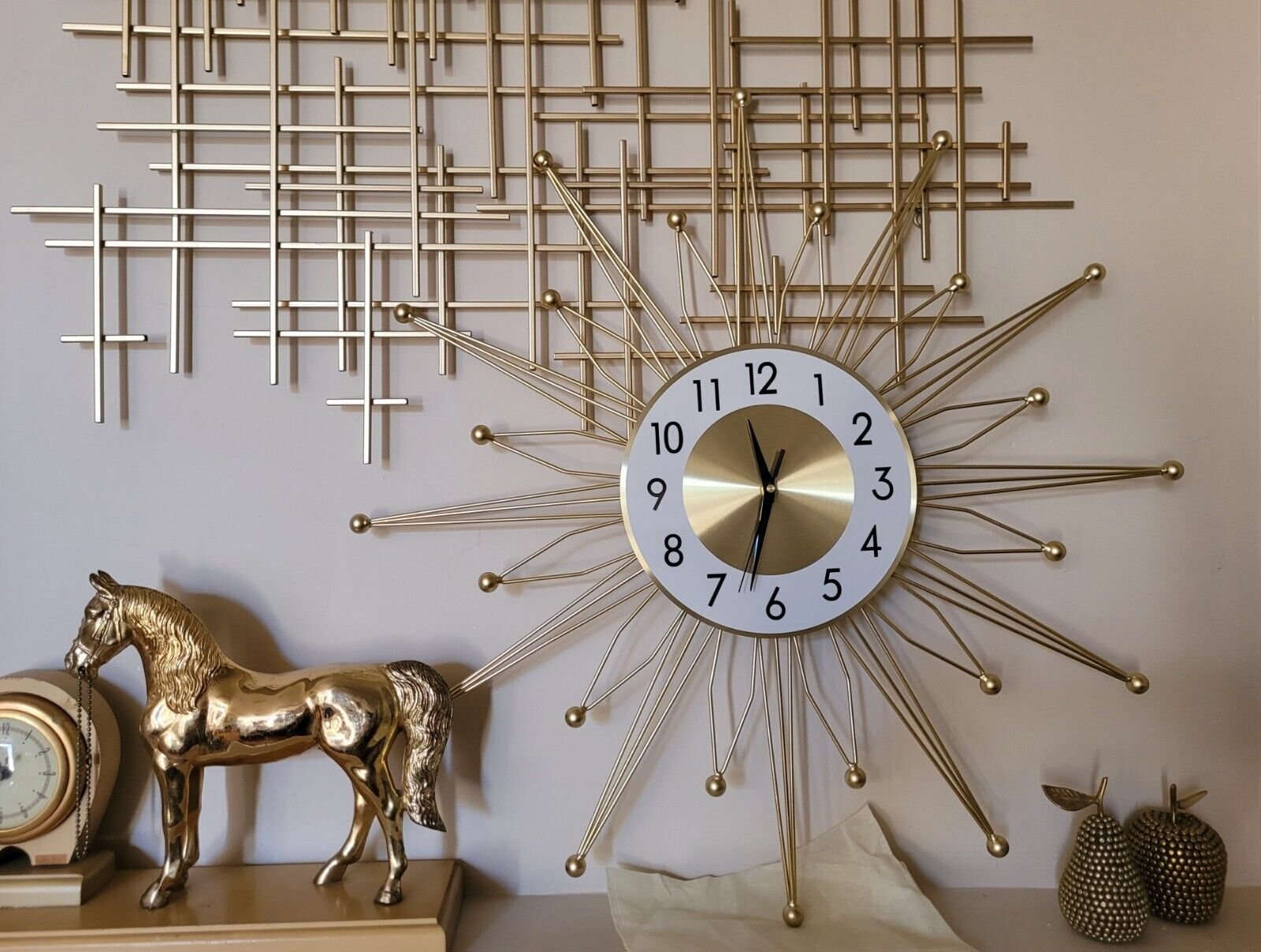 27.5" Atomic Mid Century Modern Style Sunburst Large Metal Decorative Wall Clock