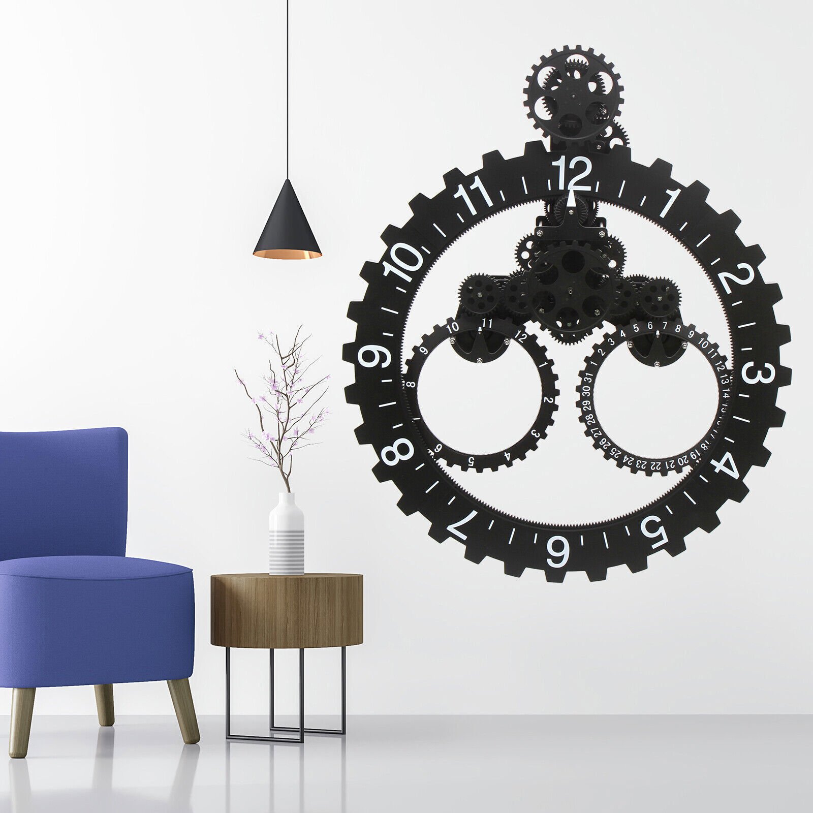 27" Mechanical Modern Design Wall Art Gear Clock Big Calendar Wheel Wall Clock