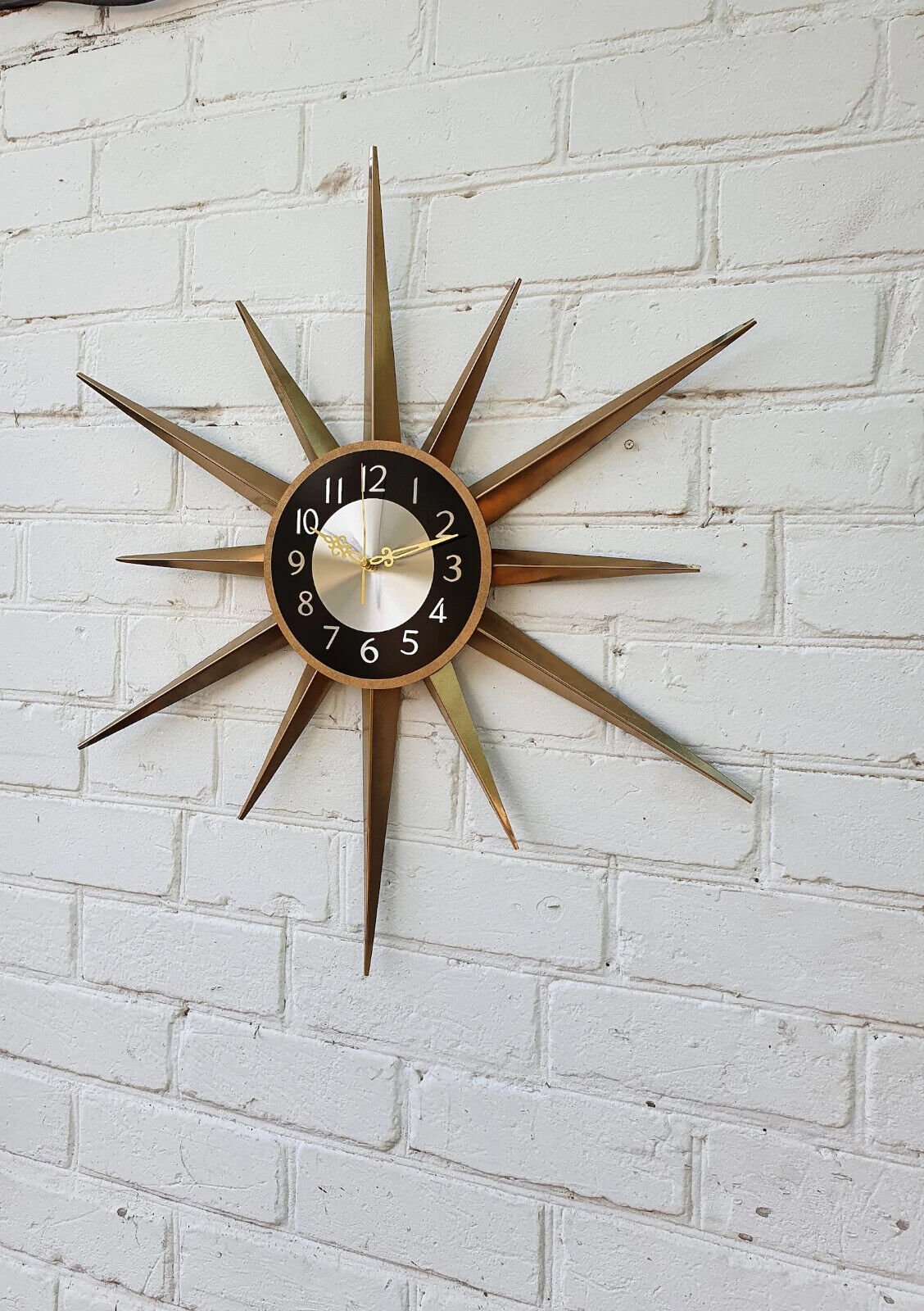 30" Gold Atomic Clock Starburst Wall Clock GeorgeNelson Style Handmade Sunburst