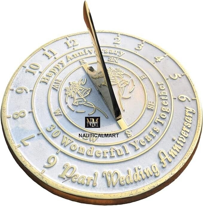 30th Pearl Wedding Anniversary Sundial Gift for Him or Her, Husband or Wife,