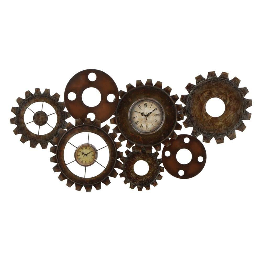 34 in. x 17 in. Brown Metal Gear Wall Clock