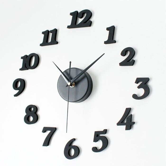 3D DIY Foam Wall Clock Black Silent Self-Adhesive Frameless Quartz Numbers Digit