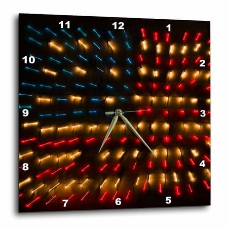 3dRose Americana Flag made of zoomed Neon Lights-AB01 BTH0000 - Brenda Tharp - Wall Clock, 10 by 10-inch