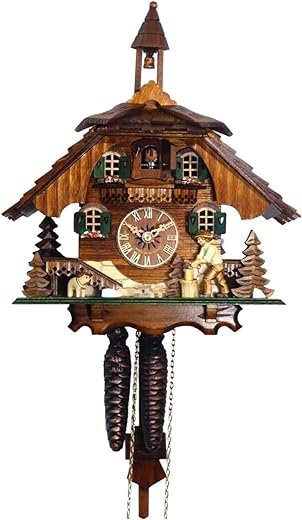 4441 Engstler Weight-Driven Cuckoo Clock-Full Size-12 H x 10.75 W x 6.75 D, Brown