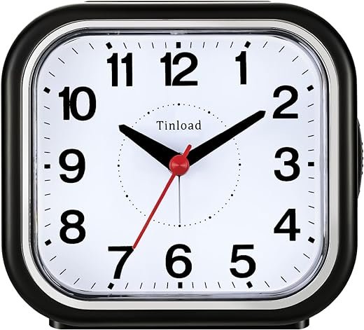 4.5 No Ticking Analog Alarm Clock,Silent Readable for Seniors, Gentle Wake, Beep Sounds, Snooze, Battery Operated and Light Functions, Easy Set