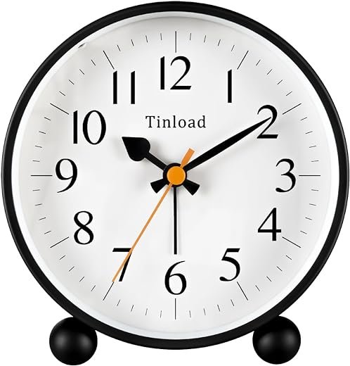 4.5 Vintage Retro Analog Alarm Clock, Super Silent Non Ticking Small Clock with Night Light, Snooze, Battery Operated, for Living Room, Bedroom, Bedside, Desk, Gift Clock