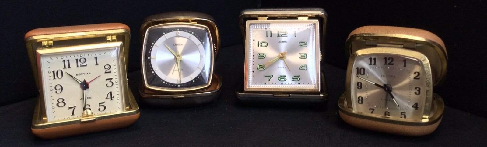 4 x Vintage Travel Alarm Clocks From Estyma, Coral And Europa