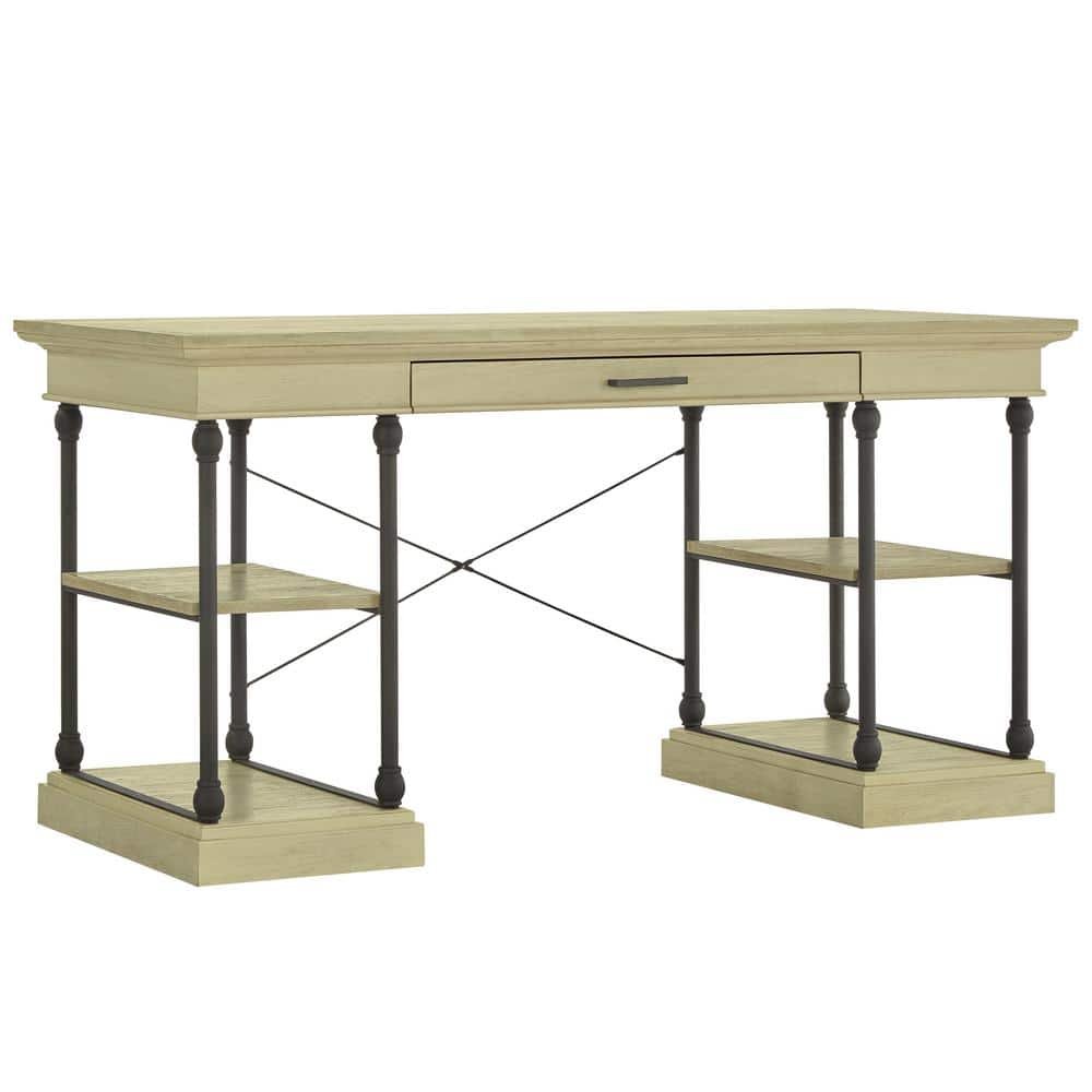 59 in. Ivory White Cornice 1-Drawer Storage Writing Desk