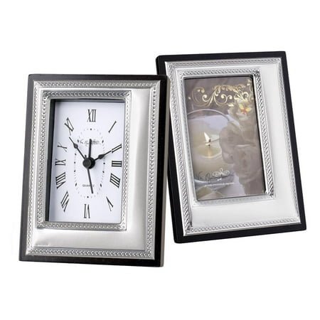 5th Avenue Collection Tabletop Clock with Matching Picture Frame (3.5 x 1 x 5 Square corners)