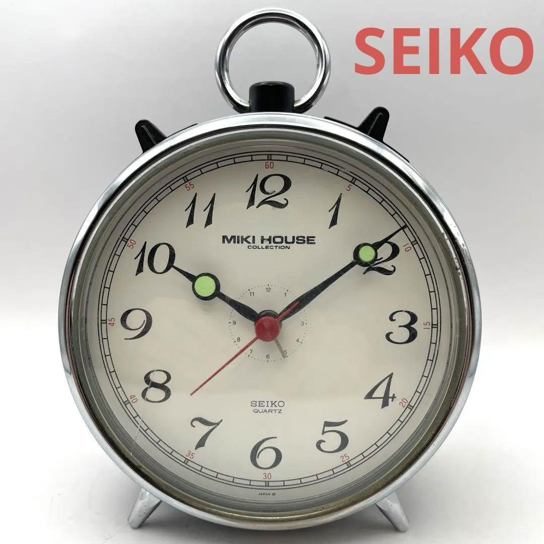 80s VINTAGE SEIKO x MIKI HOUSE Analog Alarm Clock Quartz Battery Peg Leg Japan