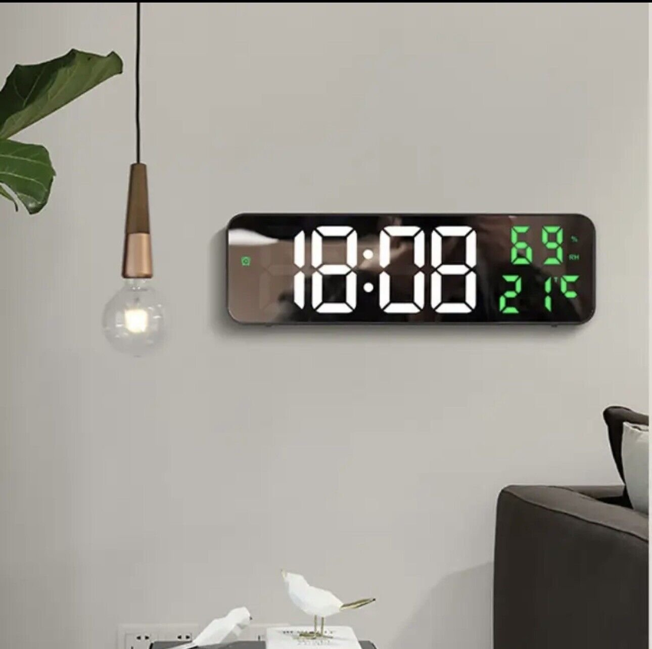 9-Inch Digital LED Wall Clock with Temp & Humidity Display, Night Mode Alarm