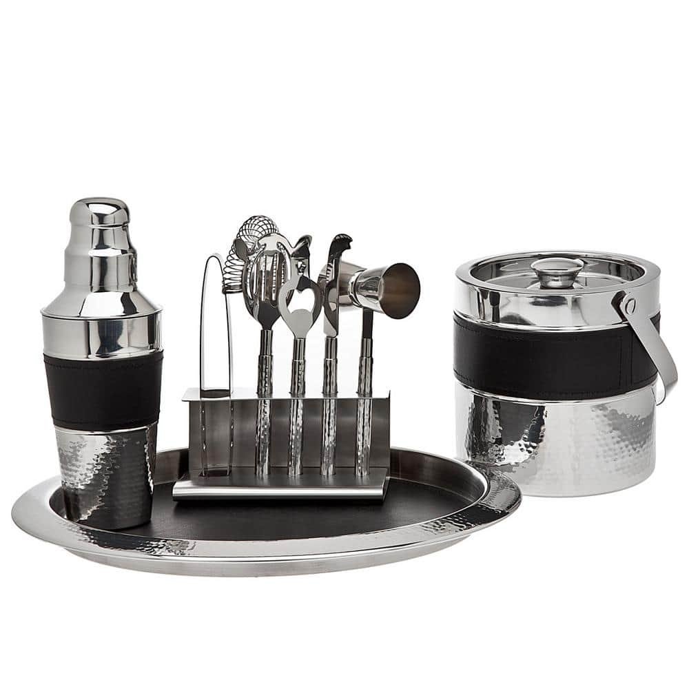 9-Piece Black Leather Bar Set