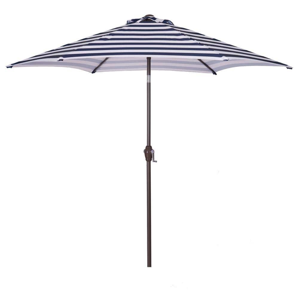9 ft. Steel Market Tilt Patio Umbrella in Blue Stripes with Crank