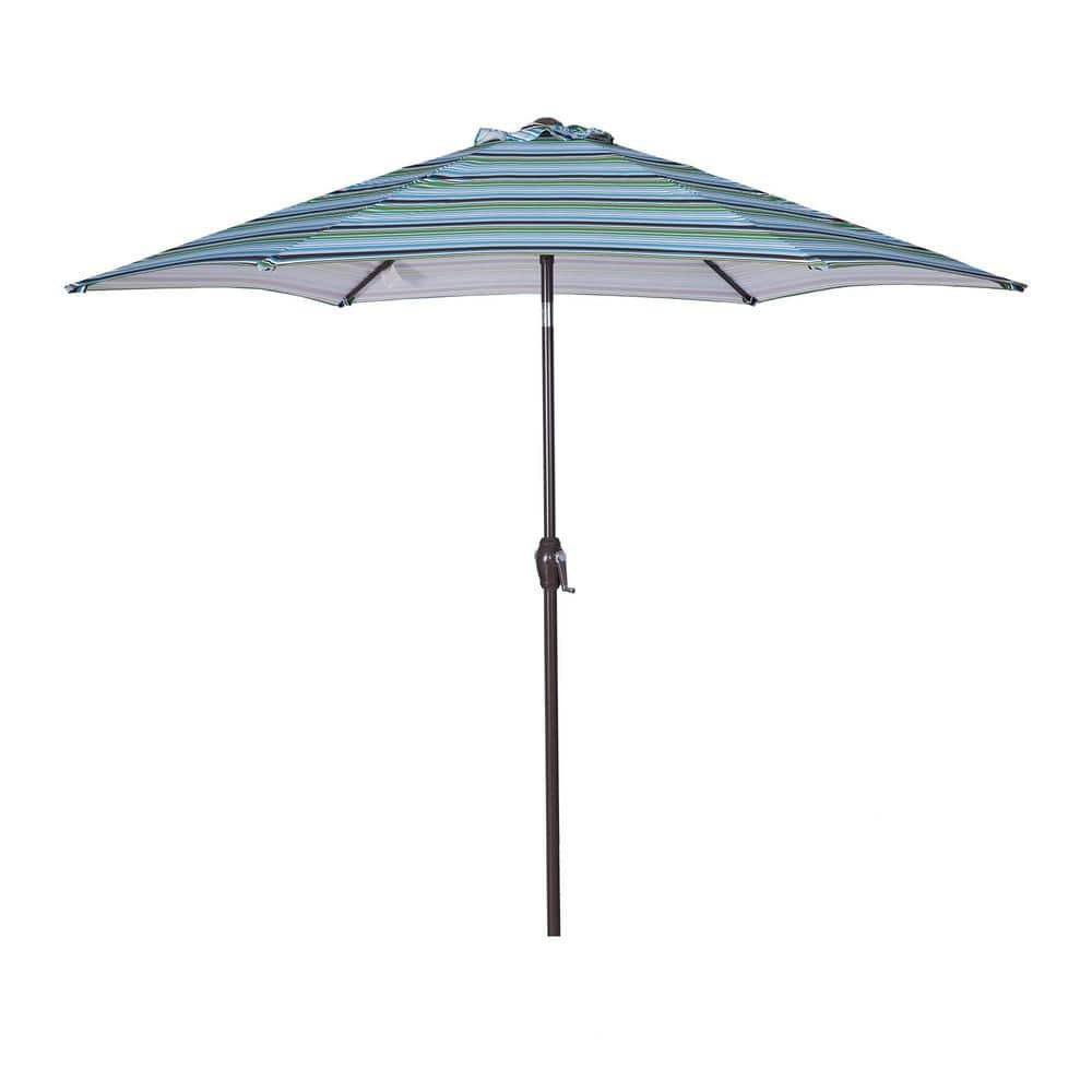 9 ft. Steel Market Tilt Patio Umbrella in Green Stripes with Crank