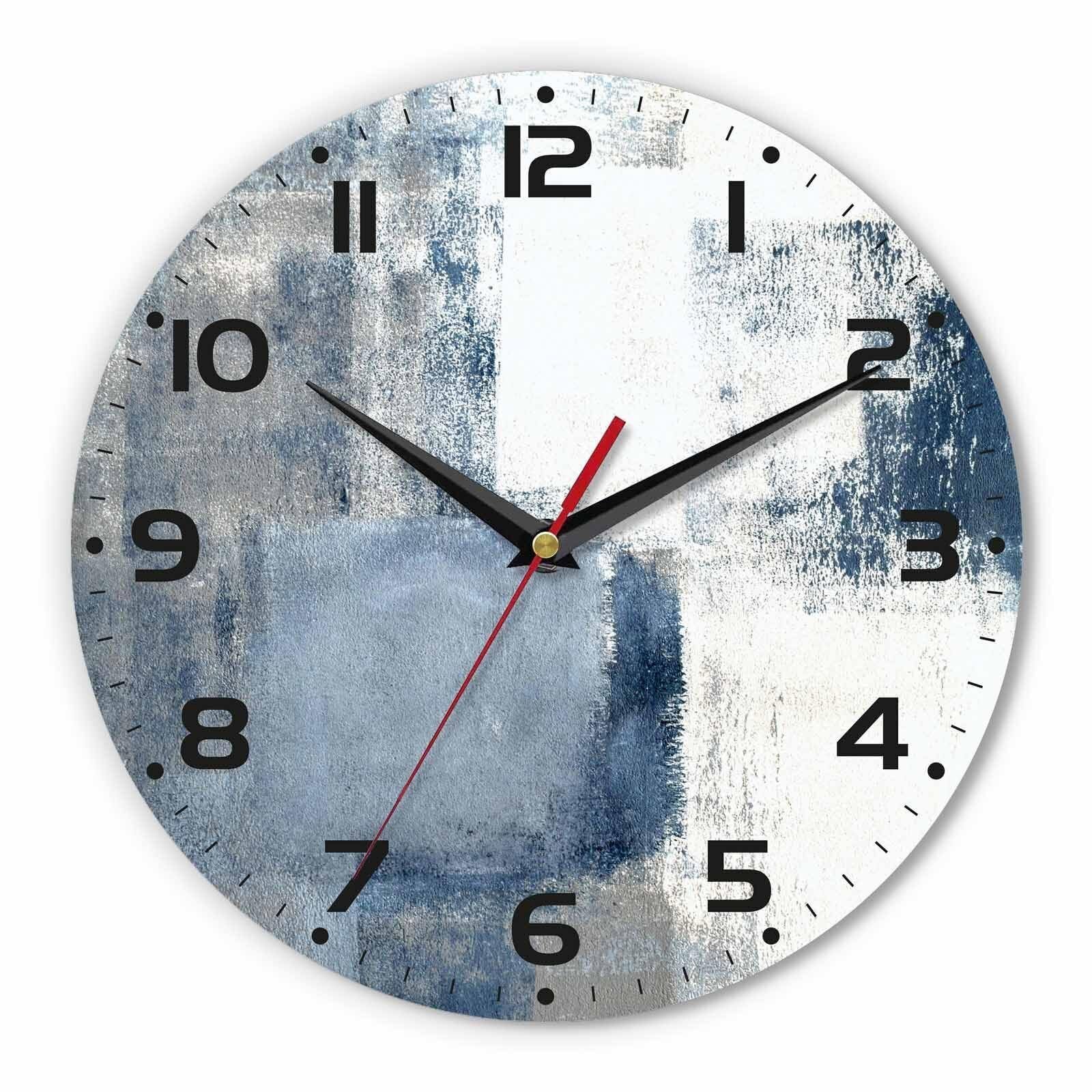 Abstract Art Painting Wall Clock Blue and Grey Modern Squares Artwork Clock 1...