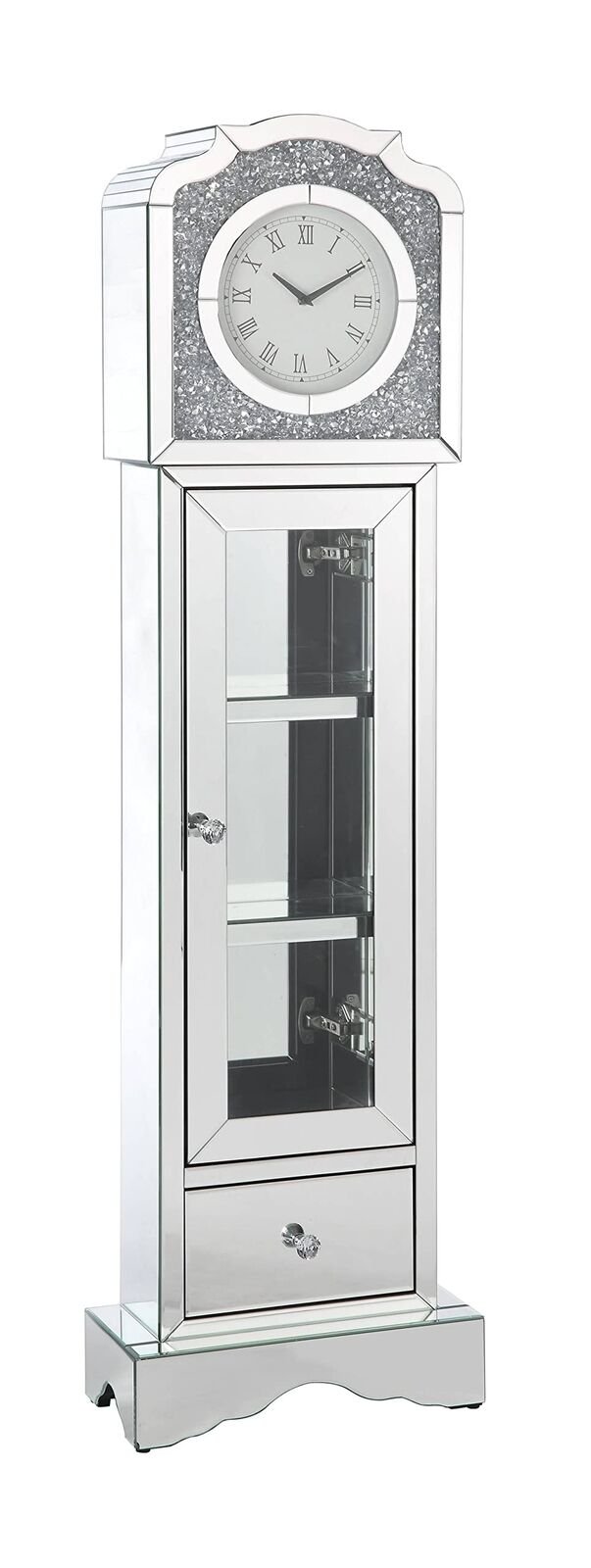 Acme Noralie Wood Frame Grandfather Clock in Mirrored and Faux Diamonds