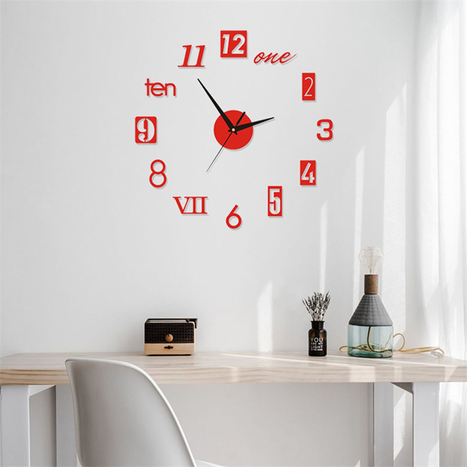 Acrylic Wall Clock Luminous Remind Time Mirror Effect Art Clock Punch Free