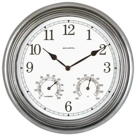 Acu Rite 13 . 5 Inch Indoor/Outdoor Wall Clock with Thermometer and Hygrometer for Temperature and
