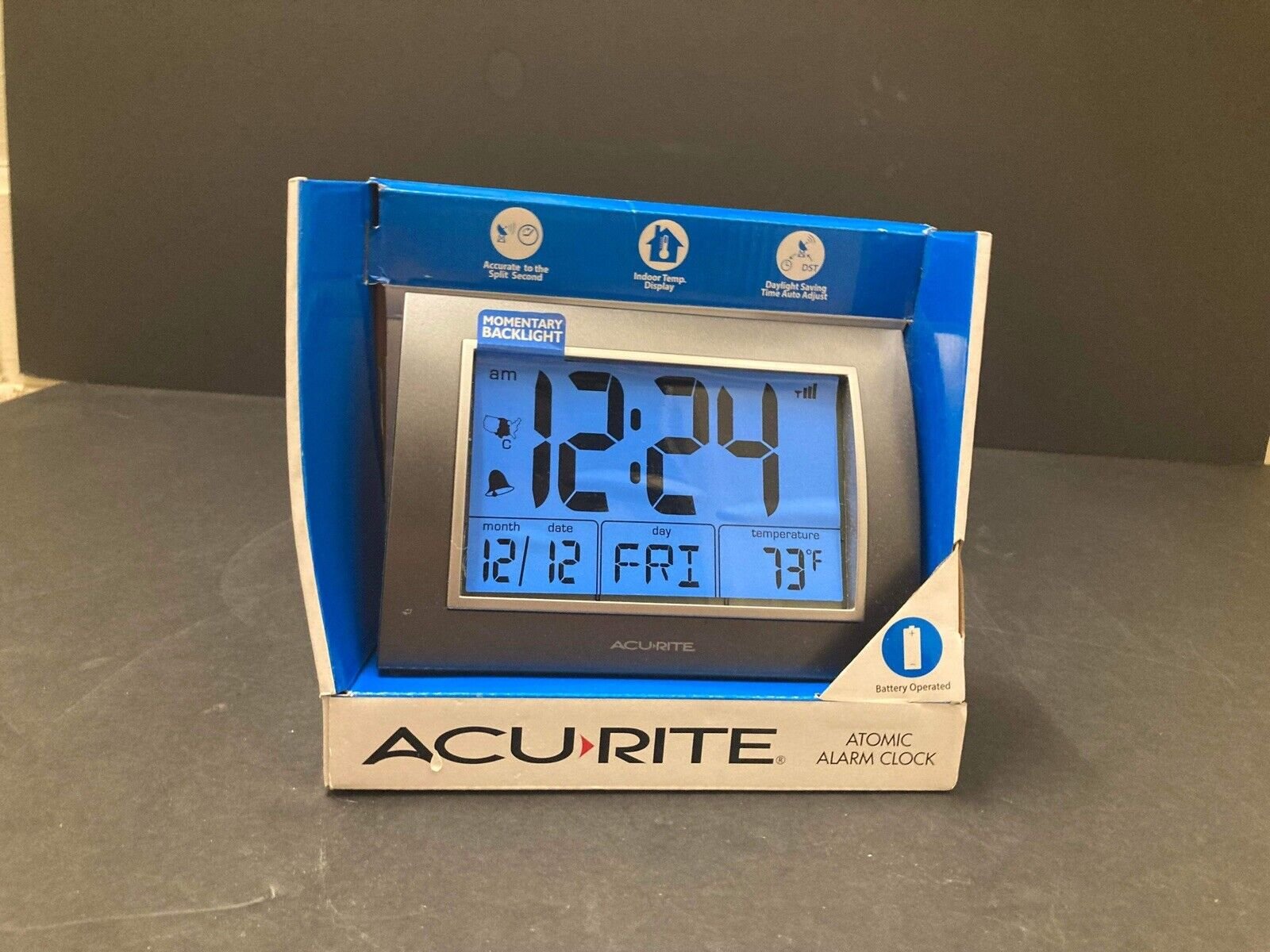Acurite Atomic Alarm Clock Battery Operated with Date, Temperature & Day of Week