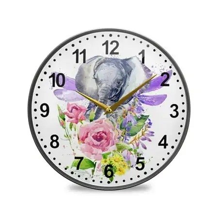 ALAZA Baby Elephant African Animals Nature Gorgeous Rose Wall Clock Battery Operated Silent Non