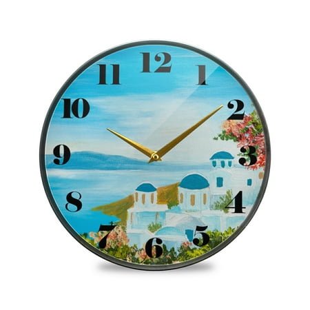 ALAZA Santorini Sea Italy Wall Clock Battery Operated Silent Non Ticking Clocks for Living Room Decor 12 Inch / 9.5 Inch