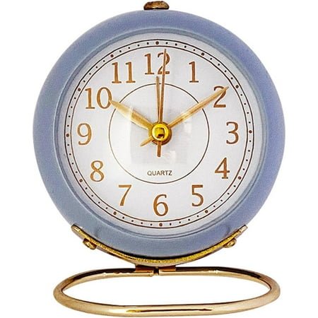 Analog Alarm Clocks,4 inch Super Silent Non Ticking Small Clock,Retro Backlight Cute Simple Design Small Desk Clock with Night Light,Battery Powered,for Kids,Bedroom,Travel,Bedside Desktop, Blue