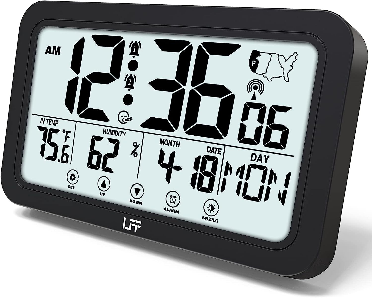 Atomic Clock with Indoor Outdoor Temperature, Self-Setting Digital Wall Clock